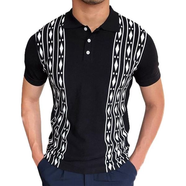 men's polos summer fashion men short sleeve slim shirt vintage pattern print patchwork knit casual button lapel pullover, White;black
men's polos summer fashion men short sleeve slim shirt vintage pattern print patchwork knit casual button lapel pullover, White;black