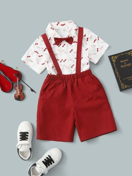 toddler boys glasses & beard print shirt & suspender shorts set she, White
toddler boys glasses & beard print shirt & suspender shorts set she, White