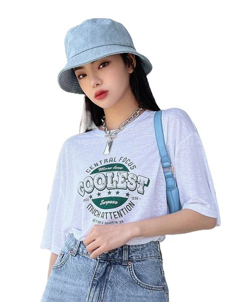 dazy letter graphic drop shoulder oversized tee i2r4#, White
