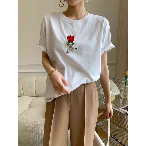 women's t-shirt women's summer hand sewn flower solid color t-shirt dense cotton casual short sleeve v5h7, White
women's t-shirt women's summer hand sewn flower solid color t-shirt dense cotton casual short sleeve v5h7, White
