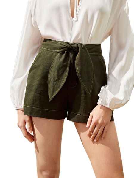 solid knot front straight leg shorts e1dp#, White;black