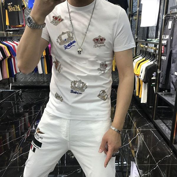 men's t shirts crown diamond design soft base short-sleeved brand o-neck men's t-shirt cotton top, White;black
men's t shirts crown diamond design soft base short-sleeved brand o-neck men's t-shirt cotton top, White;black