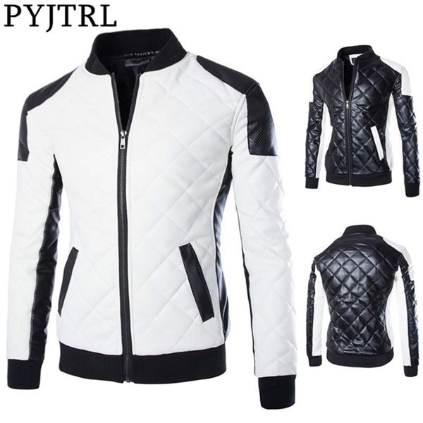 pyjtrl men's autumn winter fashion black and white color matching motorcycle leather coat 201224
pyjtrl men's autumn winter fashion black and white color matching motorcycle leather coat 201224
