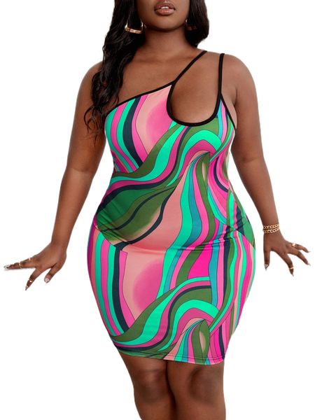 sxy plus allover print one shoulder contrast binding bodycon dress u1mf#, Black
sxy plus allover print one shoulder contrast binding bodycon dress u1mf#, Black