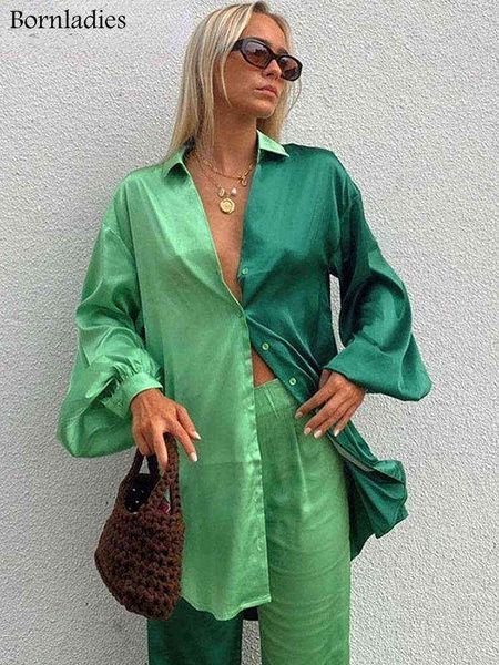 bornladies women shirt pants two piece set satin casual long sleeve shirts pant suit female 2022 summer green patchwork outfits t220729, Gray
bornladies women shirt pants two piece set satin casual long sleeve shirts pant suit female 2022 summer green patchwork outfits t220729, Gray