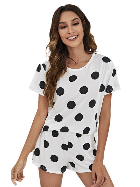polka dot print pajama set v1n8#, Black;red
