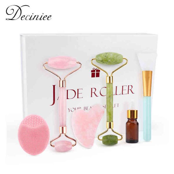 6 in 1 gua sha set rose jade roller natural quartz scraper stone massage face brush facial hand massager tool for body gift220429
6 in 1 gua sha set rose jade roller natural quartz scraper stone massage face brush facial hand massager tool for body gift220429