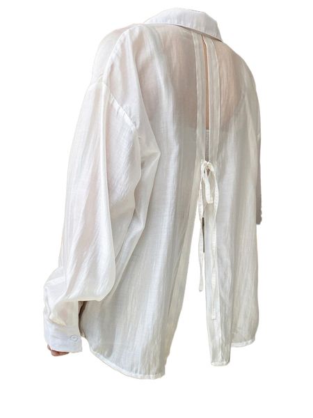dazy-less split tie back drop shoulder shirt without tube r1rg#, White