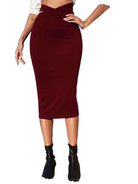 cut out waist slit back pencil skirt k8pk#, Black