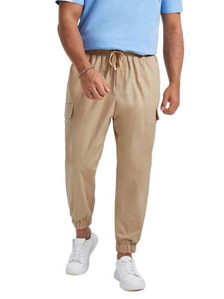 extended sizes men drawstring waist cargo pants j0d7#, Black