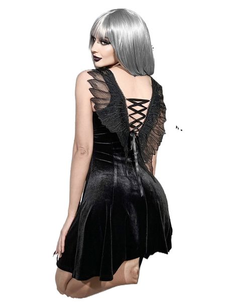 lace up back contrast lace dress o1yb#, Black;gray