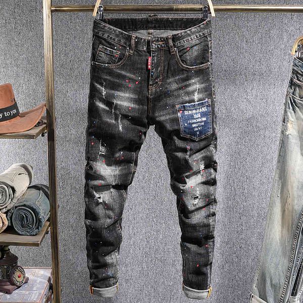 men's jeans high street fashion tattered men's jeans personalized pocket black gray paint micro elastic slim fit pants v3nw, Blue
men's jeans high street fashion tattered men's jeans personalized pocket black gray paint micro elastic slim fit pants v3nw, Blue