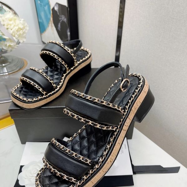 women brand shoes open-toes mid heel buckle strap sandals genuine leather lingge sewing metal chain platform sandals zapatos de mujer, Black
women brand shoes open-toes mid heel buckle strap sandals genuine leather lingge sewing metal chain platform sandals zapatos de mujer, Black