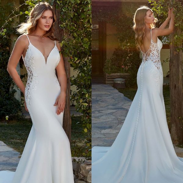 eddy k elegant beach mermaid wedding dress v neck lace appliqued boho satin bridal gown sweep train robe de mariee, White
eddy k elegant beach mermaid wedding dress v neck lace appliqued boho satin bridal gown sweep train robe de mariee, White