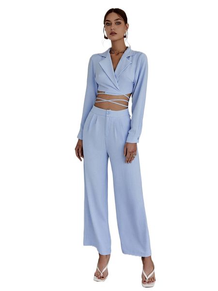 sollinarry crisscross tie back crop blouse & plicated detail wide leg pants n9lb#, White
sollinarry crisscross tie back crop blouse & plicated detail wide leg pants n9lb#, White