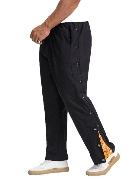 extended sizes men metal button side pants 50go#, Black 
extended sizes men metal button side pants 50go#, Black