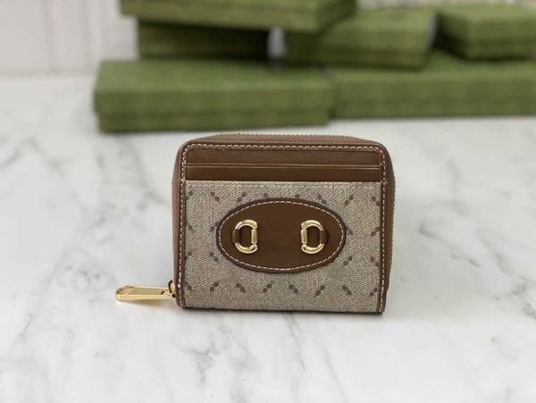 designer woman zipper wallet horsebit 1955 card case 658549 beige ebony canvas purse with horsebits hardware and four cards slots, Red;black