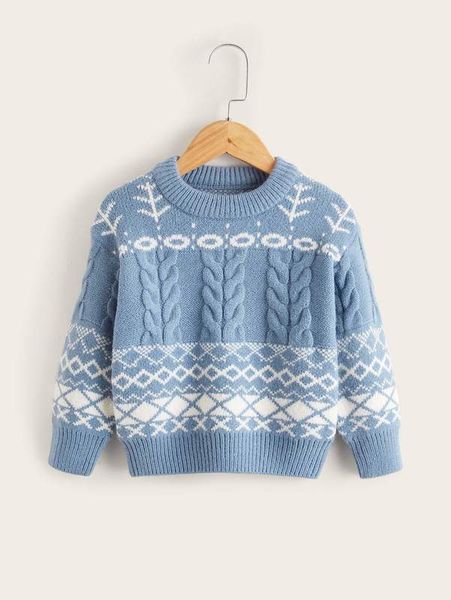 toddler boys geo pattern cable knit sweater she01, Blue 
toddler boys geo pattern cable knit sweater she01, Blue