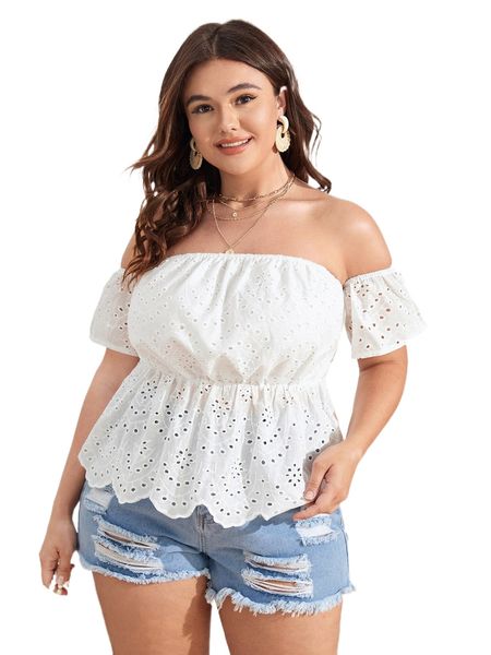 plus off shoulder peplum schiffy blouse v6gx#, Black