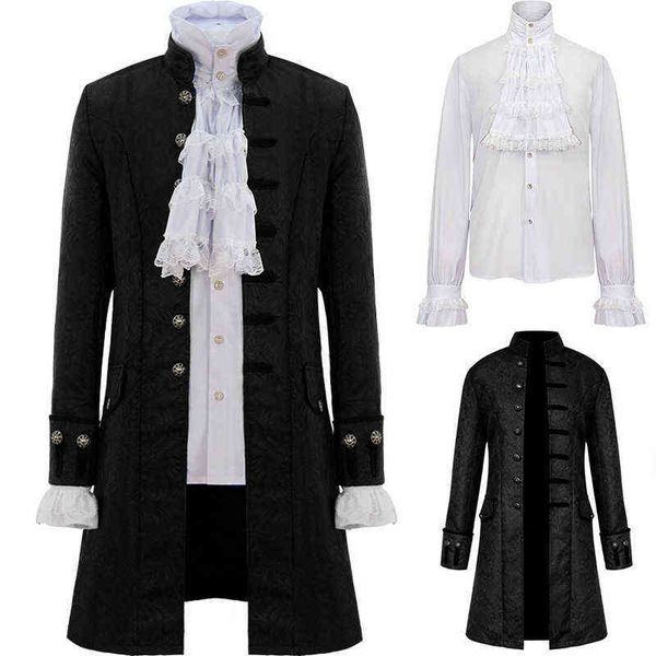 men steampunk trench coat and shirt set vintage prince overcoat medieval renaissance et victorian cosplay come l220714, Black;red
men steampunk trench coat and shirt set vintage prince overcoat medieval renaissance et victorian cosplay come l220714, Black;red