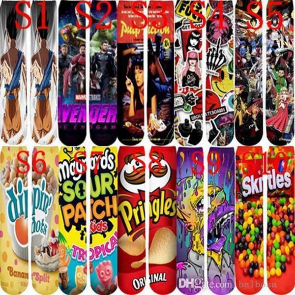 designer mens and womens socks spring couple 3d printing medium tube sports socks fashion socks, Black