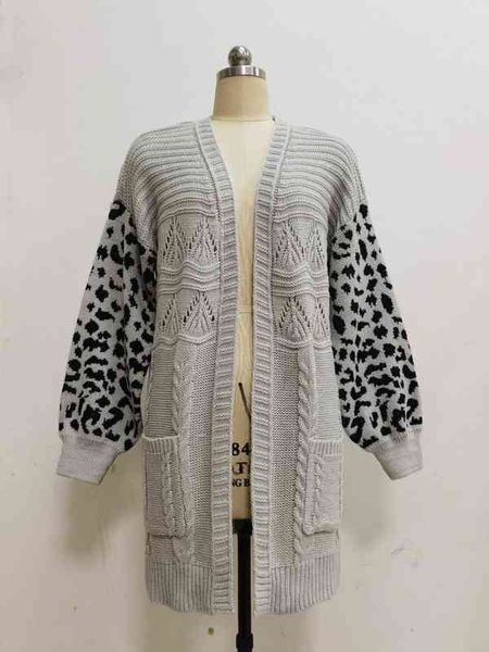 women's sweaters new board knitted female leopard lantern long sleeve temperament autumn winter cardigan jacket sweater pocket, White;black 
women's sweaters new board knitted female leopard lantern long sleeve temperament autumn winter cardigan jacket sweater pocket, White;black