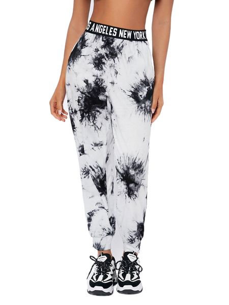 petite letter waist tie dye joggers b9lx#, Black;white 
petite letter waist tie dye joggers b9lx#, Black;white