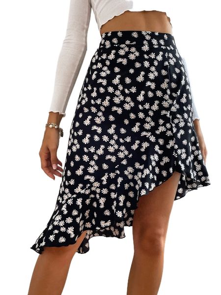 allover floral print ruffle asymmetrical hem skirt 023v#, Black
allover floral print ruffle asymmetrical hem skirt 023v#, Black