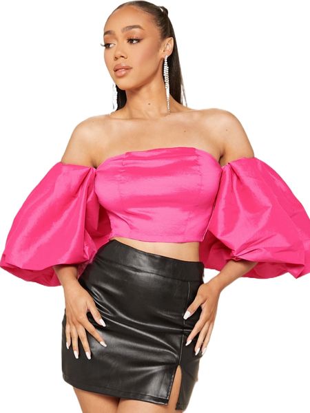 off shoulder puff sleeve seam detail satin 22ad#, White
off shoulder puff sleeve seam detail satin 22ad#, White