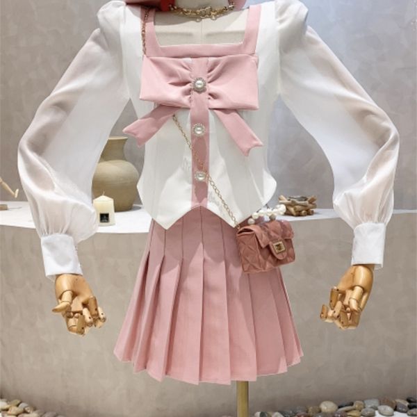 sweet small fragrant 2 piece set women bow shirt blouse crop mini pleated skirts sets korean fashion skirt two piece suits 220526, White
sweet small fragrant 2 piece set women bow shirt blouse crop mini pleated skirts sets korean fashion skirt two piece suits 220526, White