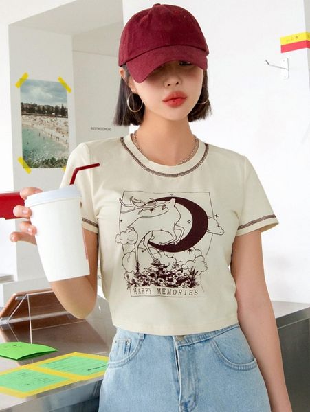 dazy cartoon & letter graphic tee x3hx#, White