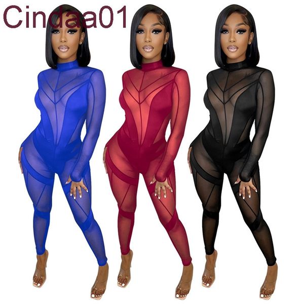 womens new fall clothes solid long sleeve rompers mid neck perspective mesh splicing jumpsuit, Black;white
womens new fall clothes solid long sleeve rompers mid neck perspective mesh splicing jumpsuit, Black;white