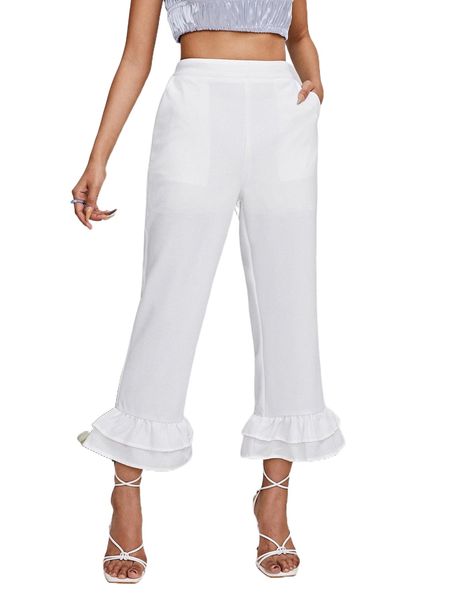 layered hem cropped pants 98qn#, Black;white