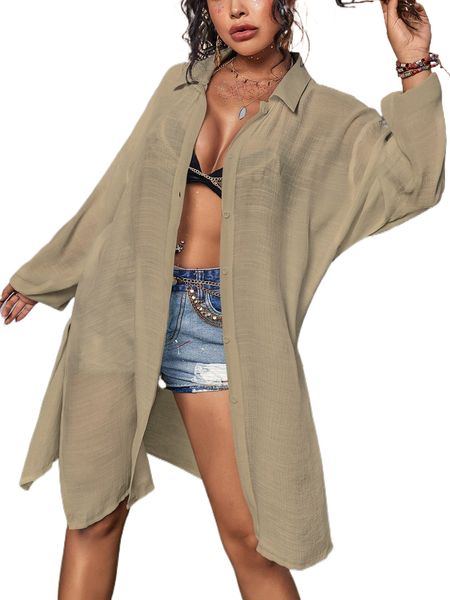 button front split kimono l6ty#, White;black