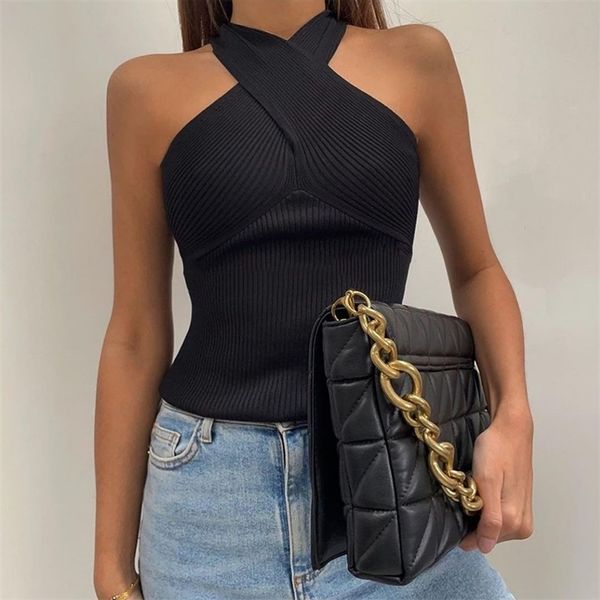 women strappy cross over front cut out halter neck sleeveless backless crop bandage vest knitted woman clothes 220318, White
women strappy cross over front cut out halter neck sleeveless backless crop bandage vest knitted woman clothes 220318, White