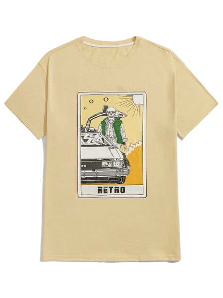 romwe guys skeleton & car print tee 11h3#, White;black