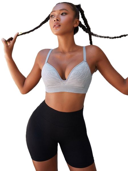seamless graphic print sports bra 20ro#, Gray