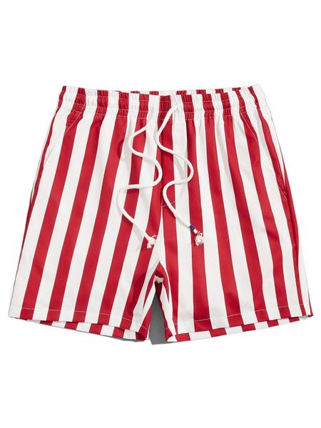 men striped print drawstring waist shorts x2p2#, White;black 
men striped print drawstring waist shorts x2p2#, White;black