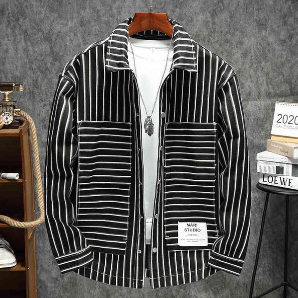 men's jackets fashion handsome striped denim jacket men's autumn trend loose lapel personalized color matching casual work zm0d, Black;brown
men's jackets fashion handsome striped denim jacket men's autumn trend loose lapel personalized color matching casual work zm0d, Black;brown