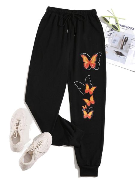 butterfly print drawstring waist sweatpants z604#, Black;white
butterfly print drawstring waist sweatpants z604#, Black;white