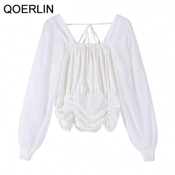 qoerlin spring summer bubble sleeve square neck short chic blouse women backless tieup shirts female plus size 210412, White
qoerlin spring summer bubble sleeve square neck short chic blouse women backless tieup shirts female plus size 210412, White