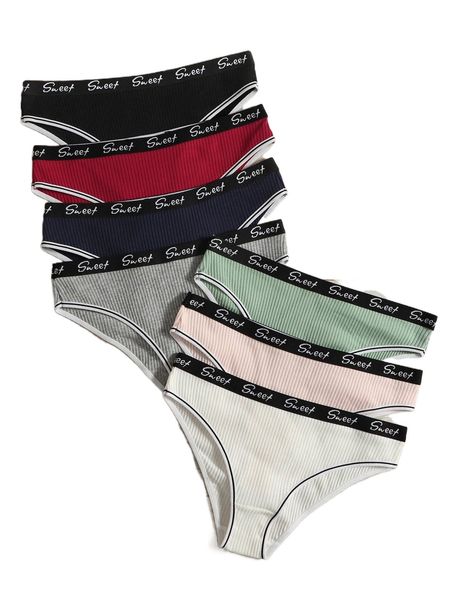 7pack letter tape panty 42up#, Black;red