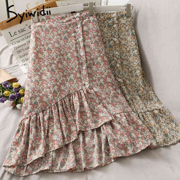 vintage bohemia floral print ruffles women button high waist casual summer irregular mermaid midi skirt 210415, Black
vintage bohemia floral print ruffles women button high waist casual summer irregular mermaid midi skirt 210415, Black