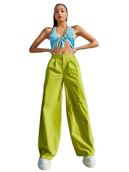 high waist wide leg pants m2n7#, Black;white