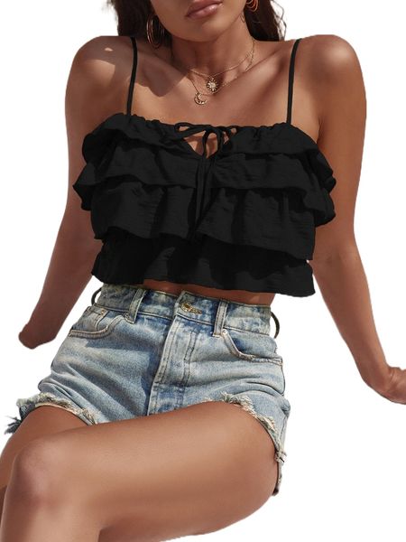 knot front layered ruffle trim crop cami x7km#, White
knot front layered ruffle trim crop cami x7km#, White