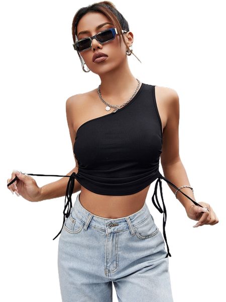 drawstring one shoulder tank b0rv#, White
drawstring one shoulder tank b0rv#, White