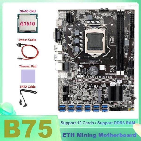 Image of RAMs ETH Mining Motherboard 12XUSB G1610 CPU SATA Cable Switch Thermal Pad B75 USB BTC MotherboardRAMs
