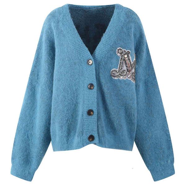women's knits tees nail bead fashion korean letter sweater cardigan women's autumn and winter blue trend 33qy, White
women's knits tees nail bead fashion korean letter sweater cardigan women's autumn and winter blue trend 33qy, White