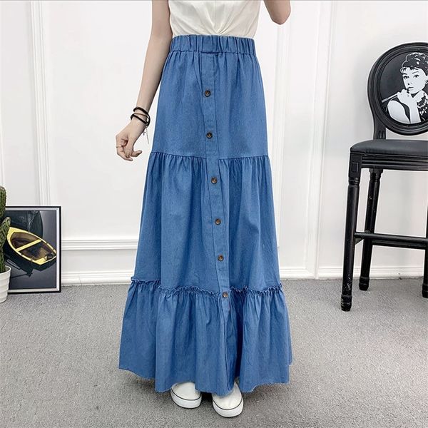 90cm length denim skirts spring elastic high waist button shirring patchwork ruffle long maxi skirt beho jeans falda 220324, Black
90cm length denim skirts spring elastic high waist button shirring patchwork ruffle long maxi skirt beho jeans falda 220324, Black