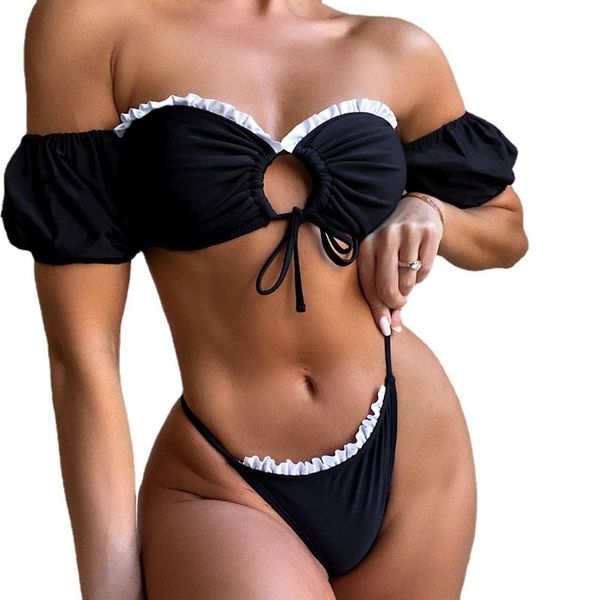 women's swimwear black bikini bandeau women short sleeves swimsuit bikinis set bathing suit beach female white rufflewomen's, White;black
women's swimwear black bikini bandeau women short sleeves swimsuit bikinis set bathing suit beach female white rufflewomen's, White;black